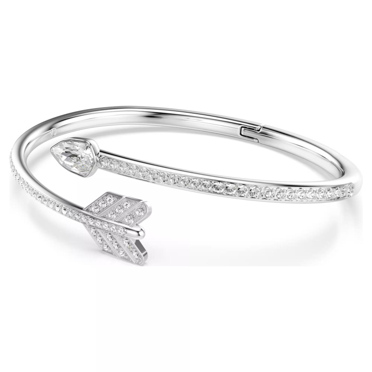 Idyllia bangle Mixed cuts, Arrow, White, Rhodium plated